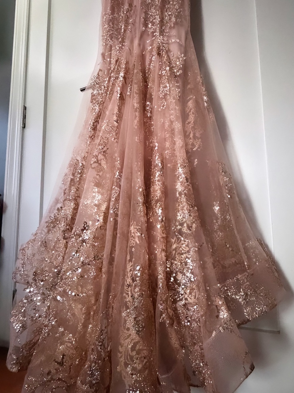 Jovani Blush Pink Sequin Mermaid Gown with Gold Embellishment - Picture 3 of 6